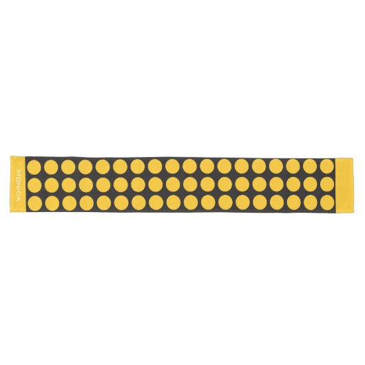 Chemin De Table Long Modern yellow beige &black dots monogram name (Horizontal)