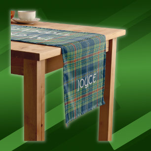Chemin De Table Long Monogramme de tarte bleu et vert intemporel