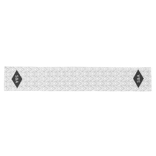 Chemin De Table Long Monogramme Mariage Art déco noir et blanc (Horizontal)