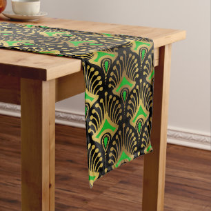 Chemin De Table Long Motif Art déco or et vert sur noir
