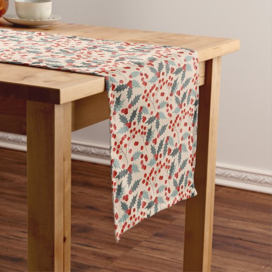 Chemin De Table Long Motif botanique de Noël Holly Berry moderne (In Situ)