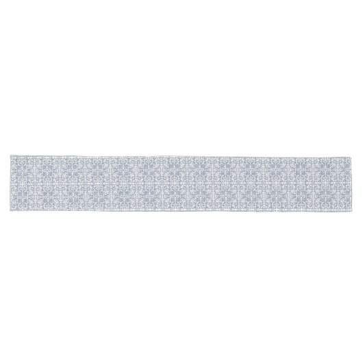 Chemin De Table Long Motif de carreaux de fleurs bleus (Horizontal)