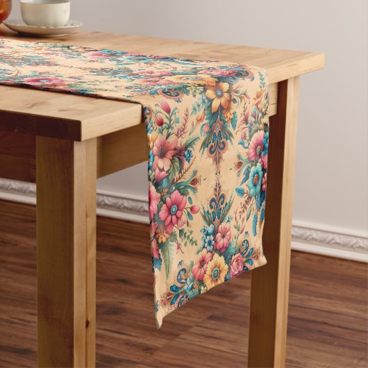 Chemin De Table Long Motif de fleur de pêche magnifique (In Situ)