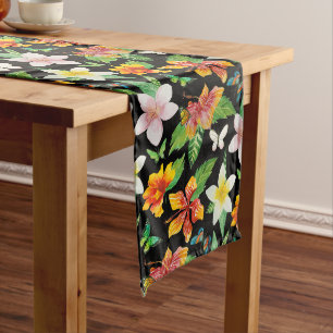 Chemin De Table Long Motif de fleurs et papillons tropicaux
