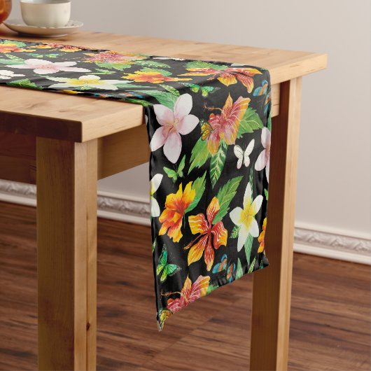 Chemin De Table Long Motif de fleurs et papillons tropicaux (In Situ)