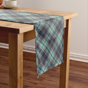 Chemin De Table Long Motif de Jacquard rustique Brown bleu Tartan Plaid