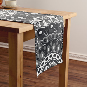 Chemin De Table Long Motif de mandala monochrome noir et blanc