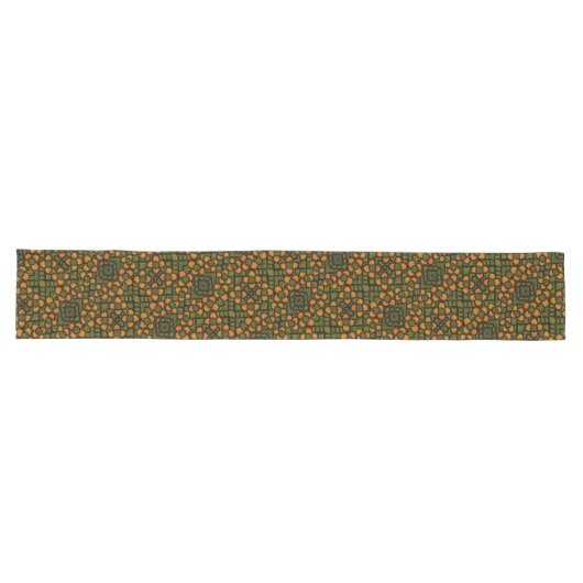 Chemin De Table Long Motif floral vert et orange (Horizontal)