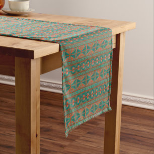 Chemin De Table Long Motif géométrique Turquoise en cuivre du sud-ouest