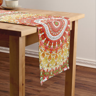 Chemin De Table Long Motif Mandala de Fiesta en Rouge, Jaune et Vert