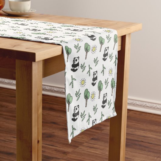 Chemin De Table Long Motif Panda Heureux Bambou Eucalyptus Soleil (In Situ)