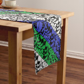 Chemin De Table Long motif plante bleu et vert A07.b noir BG (In Situ)