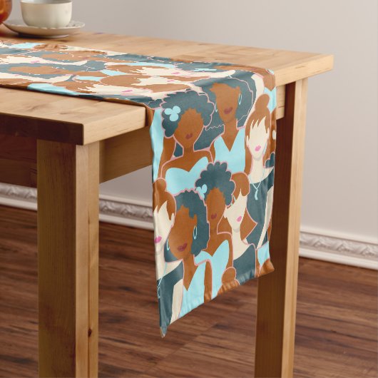 Chemin De Table Long Motif sans couture avec filles noires et blanches (In Situ)