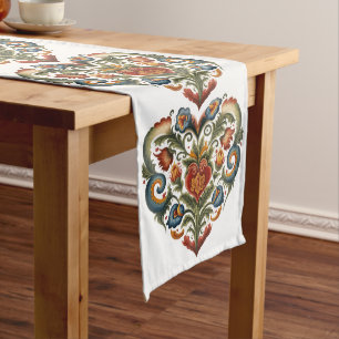Chemin De Table Long Norvégien Rosemaling Folk Art Heart
