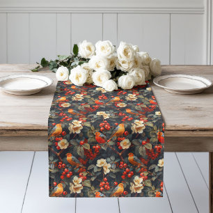 Chemin De Table Long Oiseaux et fleurs d'automne coureur saison douce