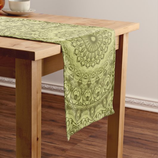 Chemin De Table Long Olive Green Mandala Motif Design (In Situ)