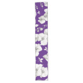 Chemin De Table Long Orchidée blanche aquarelle sur violet | (Devant)