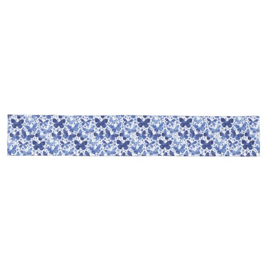 Chemin De Table Long Papillons Aquarelle Indigo Blue (Horizontal)