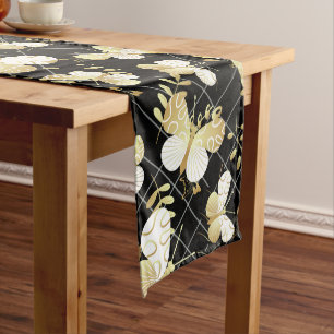 Chemin De Table Long Papillons dorés Motif 20.bw Black BG