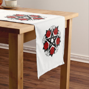 Chemin De Table Long Pentagramme aux roses rouges