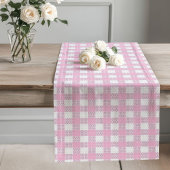 Chemin De Table Long Pink Farmhouse Table Runner Soft Plaid Détail