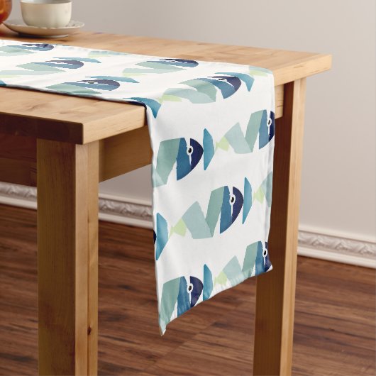 Chemin De Table Long Poisson bleu à la nage Abstraite (In Situ)