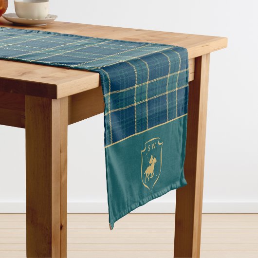 Chemin De Table Long Polo Classique à Carreaux Tartan Monogrammé Équest