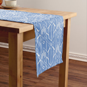 Chemin De Table Long Poudre bleu et blanc Art Déco motif 3
