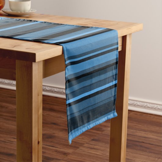 Chemin De Table Long Rayures Noir Bleu (In Situ)