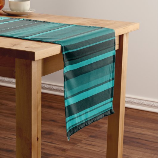 Chemin De Table Long Rayures noires et sarcelle (In Situ)