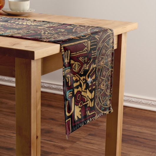 Chemin De Table Long Red Black & Gold Aztec Inspired Design (In Situ)