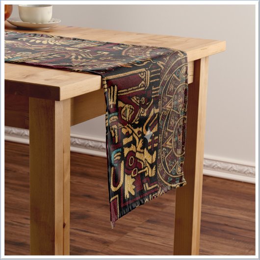 Chemin De Table Long Red Black & Gold Aztec Inspired Design