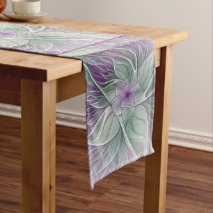 Chemin De Table Long Rêve de fleurs, Abstrait violet vert Fractal Art