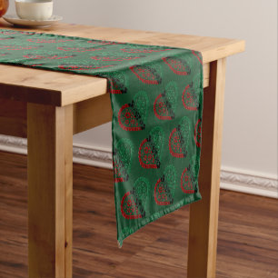 Chemin De Table Long Rouge Noir Vert Kinara Coeurs rayés Kwanzaa