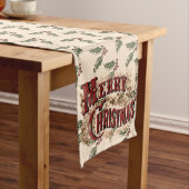 Chemin De Table Long Rustic "Merry Christmas" with Holly Table Runner (In Situ)