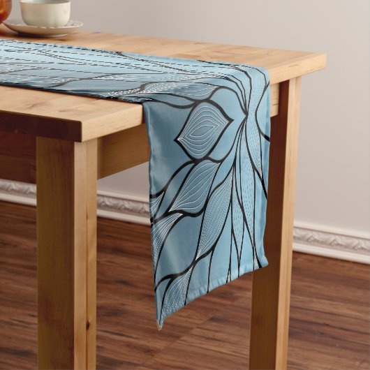 Chemin De Table Long Sky Blue Hues Creative Leave Motif (In Situ)