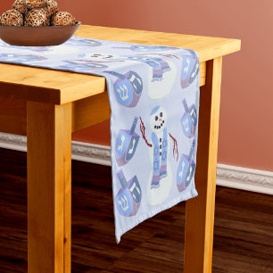 Chemin De Table Long Snowman Dreidels Optionnel Monogram Blue Hanoukka