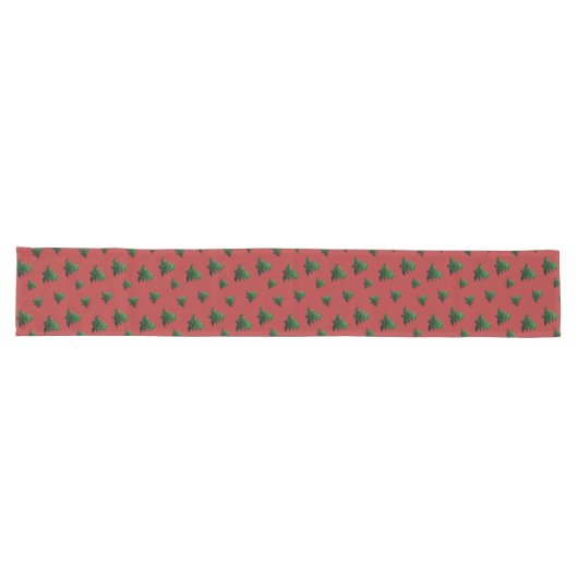 Chemin De Table Long Sparkly Christmas tree green sparkles pattern red (Horizontal)