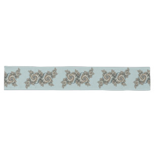 Chemin De Table Long Spirales d'art fractal beige abstrait bleu clair