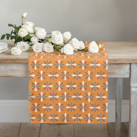 Chemin De Table Long Tapis de course Fleurs Rétro Brun Terracotta Accen