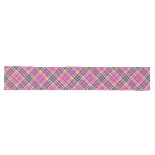 Chemin De Table Long Tartan rose, or et bleu (Horizontal)