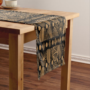Chemin De Table Long Tissu de moisissure tribale des Caraïbes : Noir, O