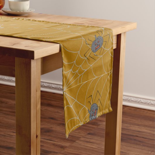 Chemin De Table Long Toile d'araignée et citrouilles d'Halloween (In Situ)