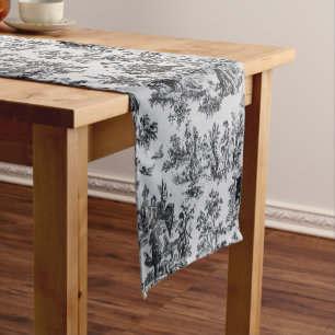 Chemin De Table Long toile de Jouy noire et blanche élégante