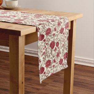 Chemin De Table Long Toile rouge vintage - Motif floral raffiné