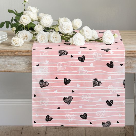 Chemin De Table Long Trendy Love Gift Hand Drawn Heart Table Runner