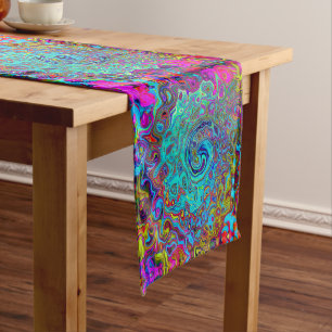 Chemin De Table Long Trippy Sky Blue Abstrait Retro Liquid Swirl