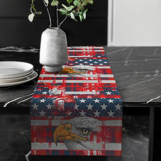 Chemin De Table Long USA Flag & Eagle Runner Celebrate Red White Blue