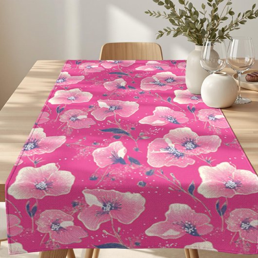Chemin De Table Long Vibrant Floral Pattern in Pink, White & Royal Blue