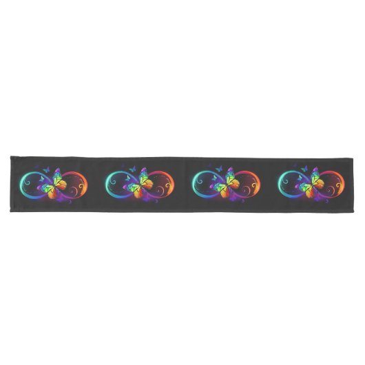 Chemin De Table Long Vibrant infinity with rainbow butterfly on black (Horizontal)